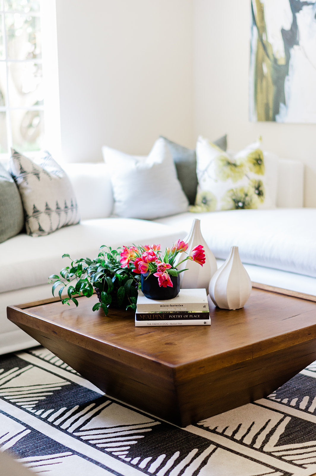 stacked pillows greige textiles hand drawn design hand printed in southern california greige design living room