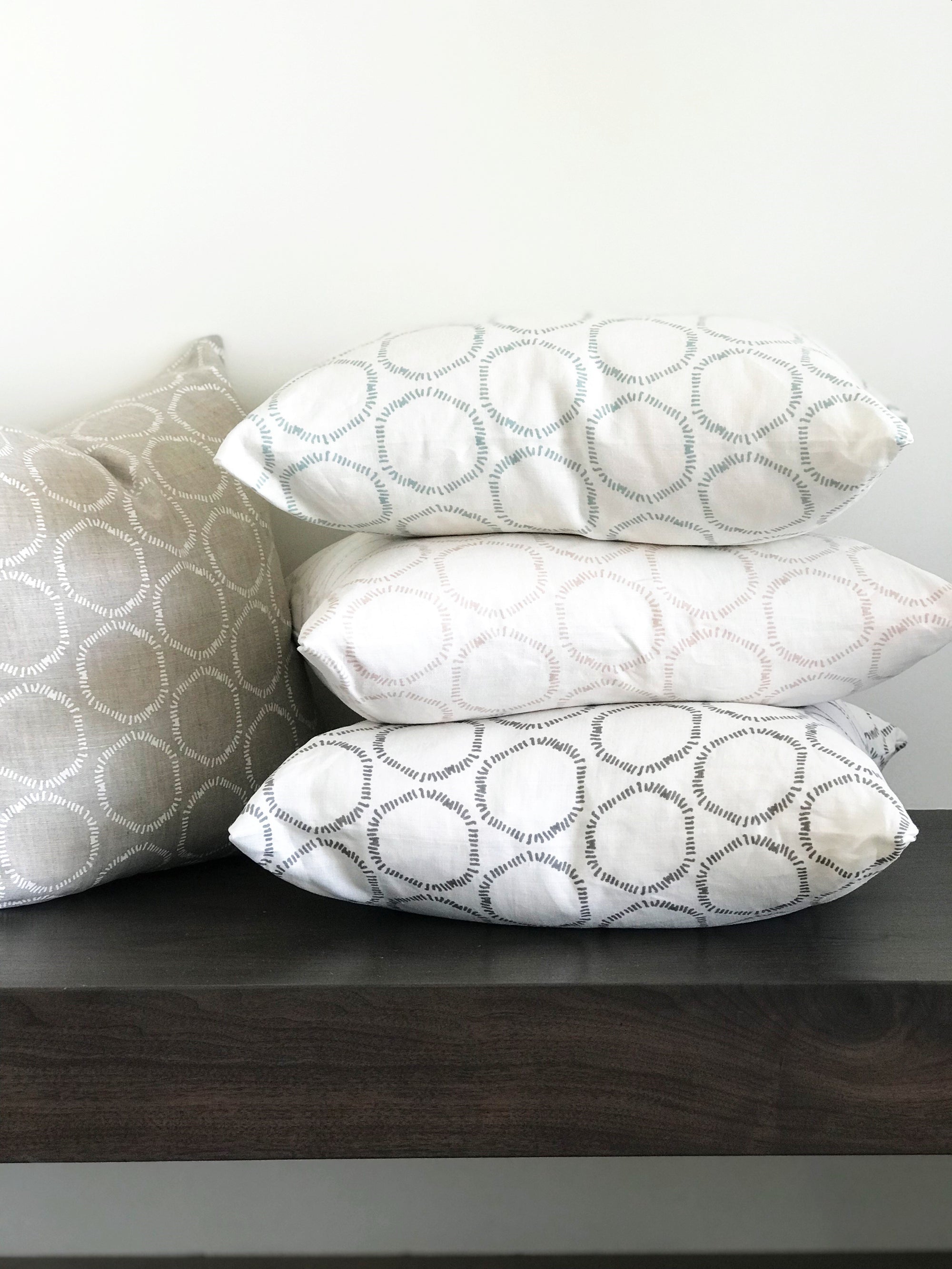 cape fabric pillows greige textiles hand drawn design hand printed in southern california 