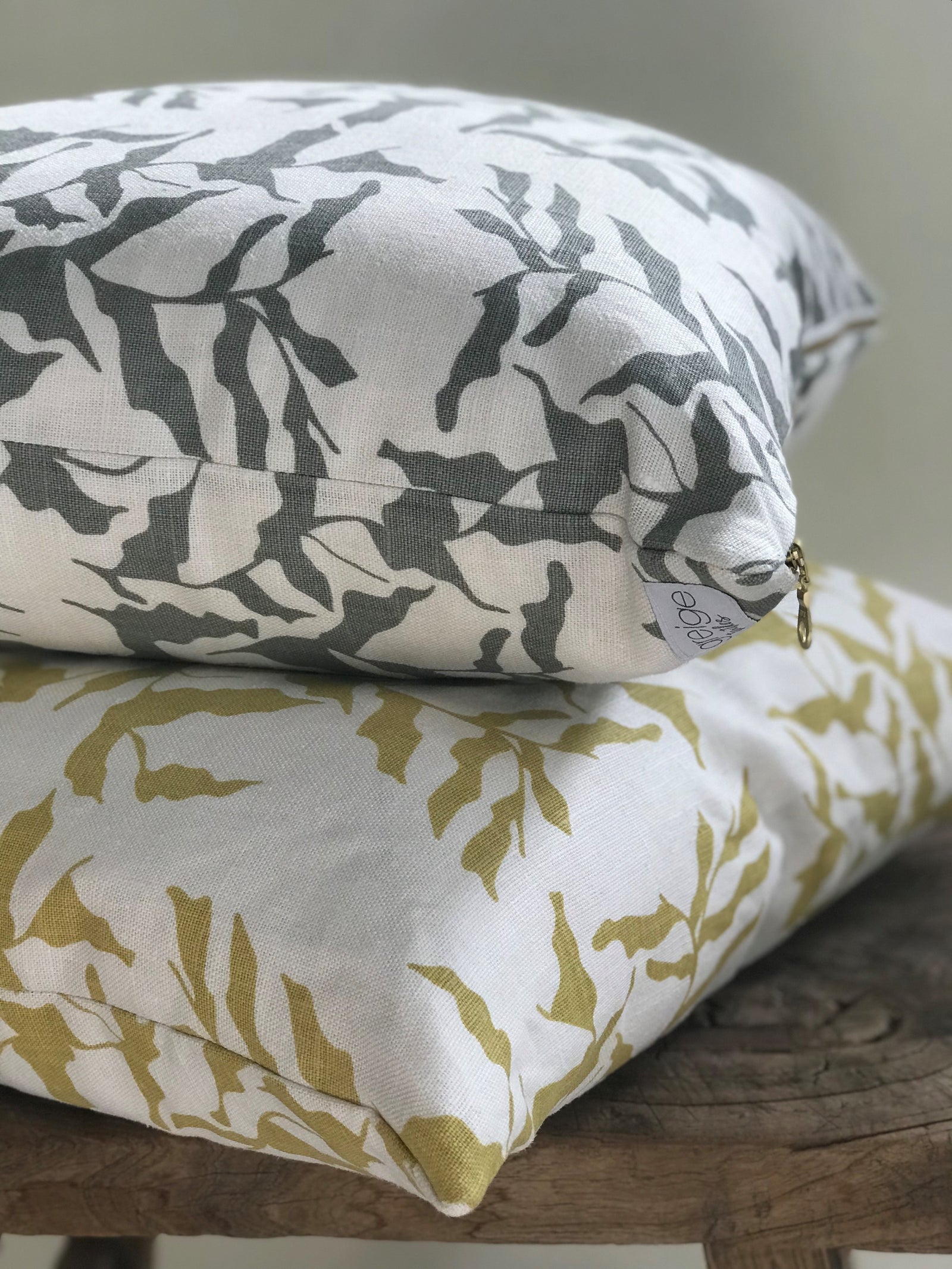 mer in moss and wheat greige textiles