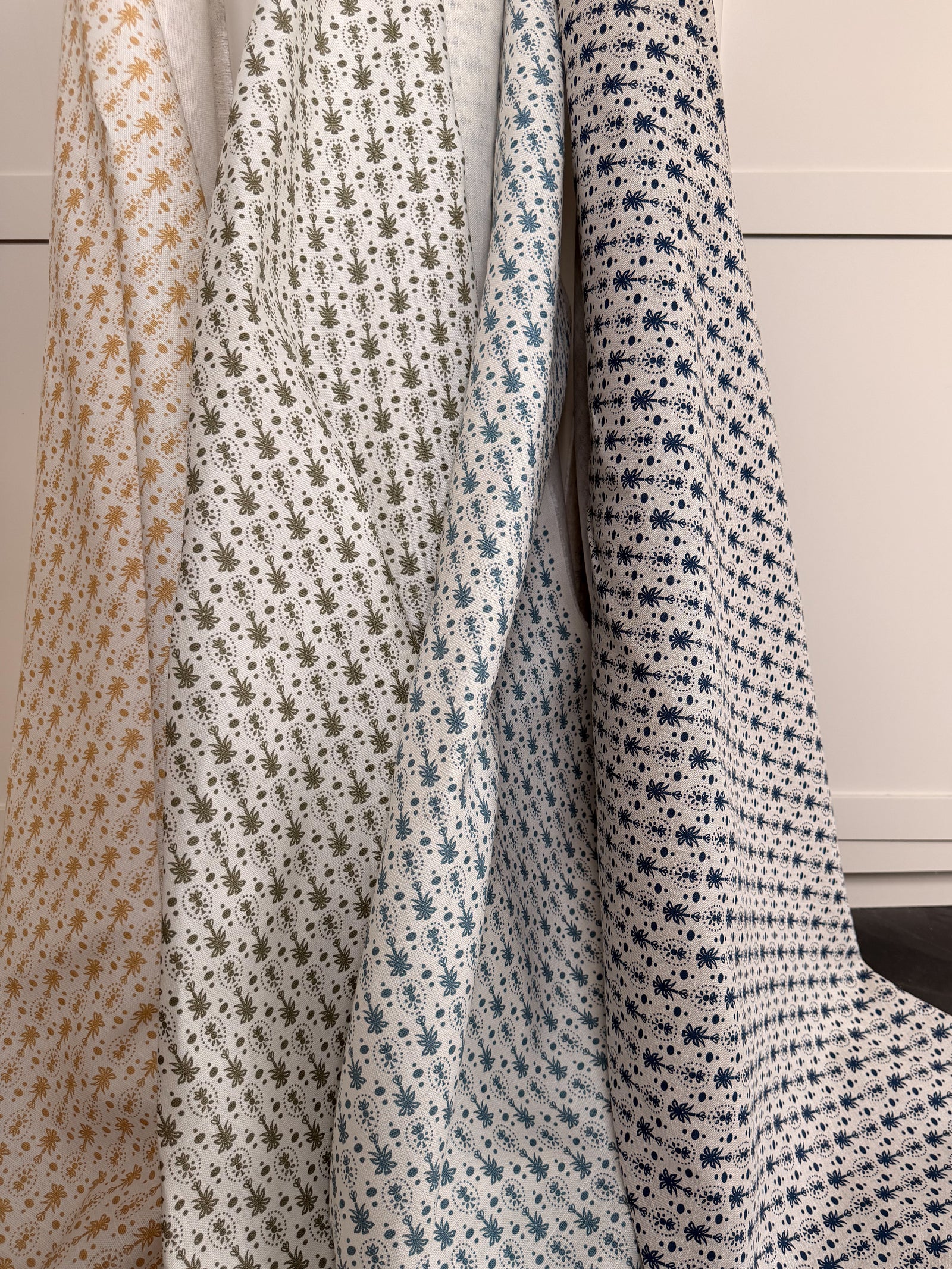 Annsley Indigo on Oatmeal Fabric