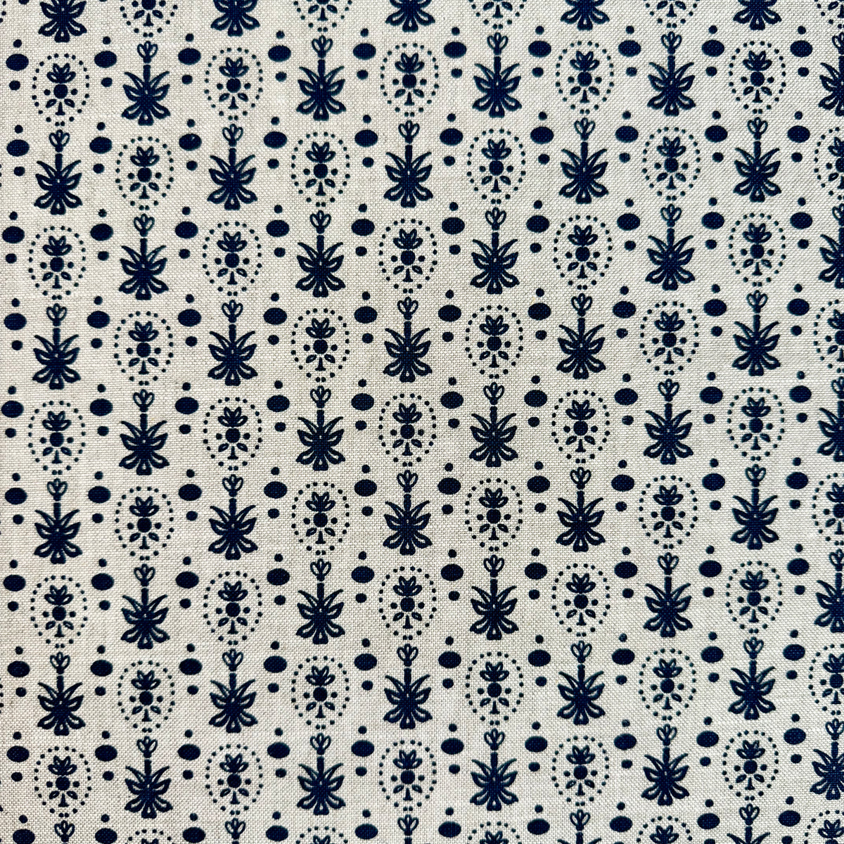 Annsley Indigo on Oatmeal Fabric