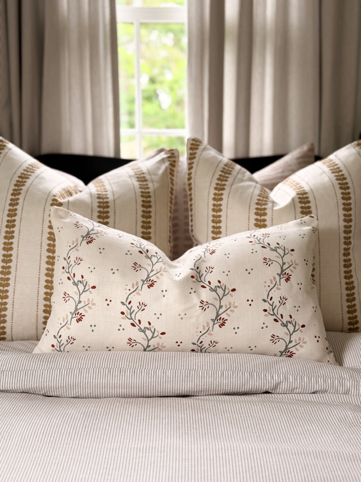 Arden Wedgewood, Burnt Orange and Peony on Oyster Fabric