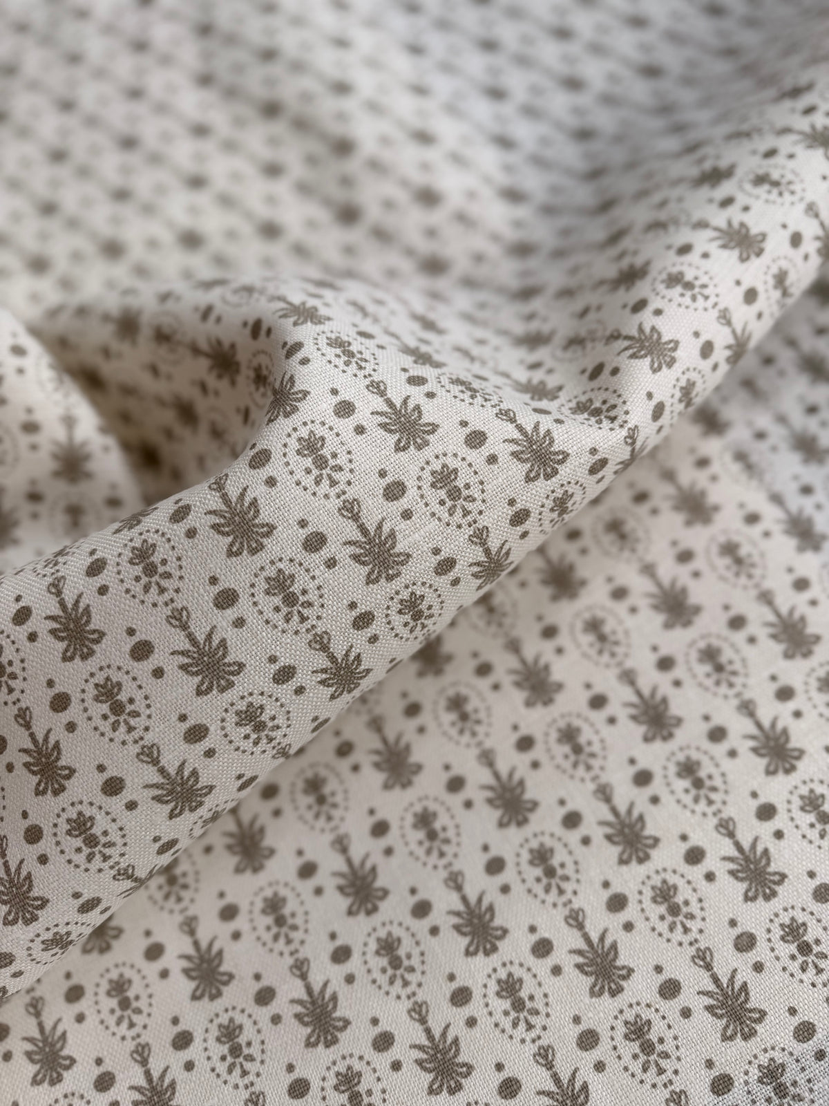Greige Textiles Annsley modern heritage textiles, hand-printed on Belgian linen for inspired design projects
