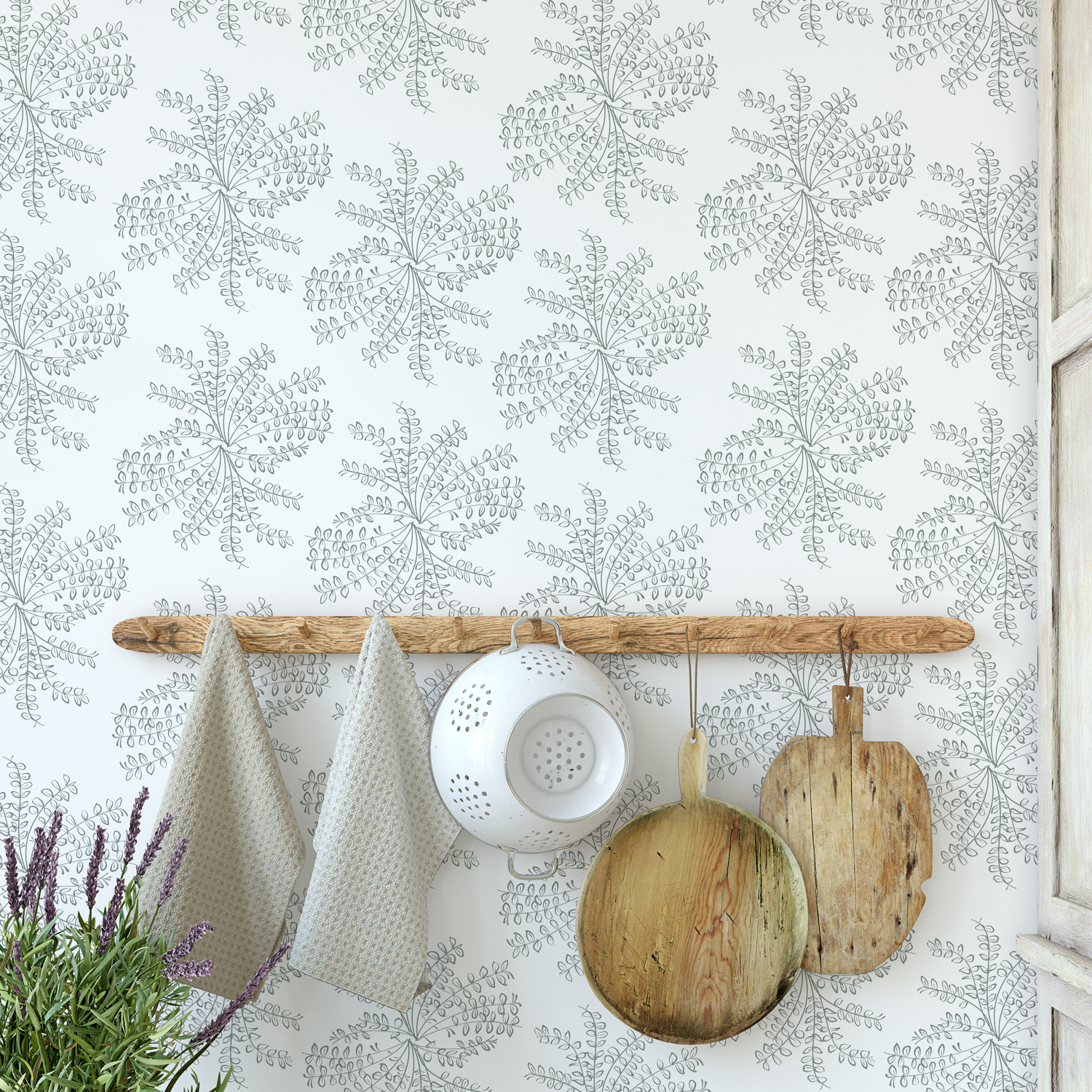 Ashby floral wallpaper by Greige Textiles — a hand-drawn pattern inspired by spring wildflowers, printed on smooth clay-coated paper for elevated interiors.