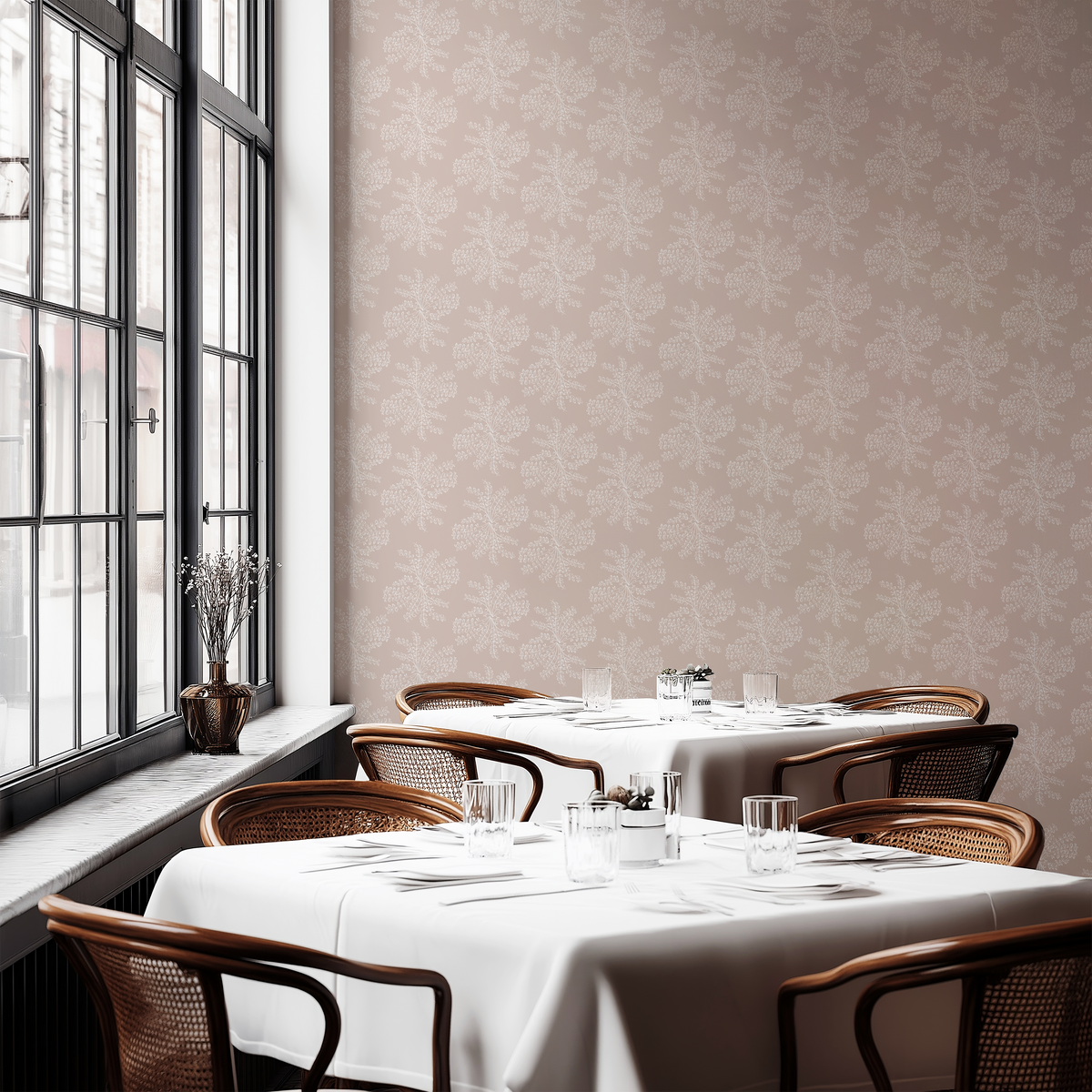 Ashby wallpaper — a botanical floral design reminiscent of untamed wildflower bouquets, available in soft, adaptable colorways.