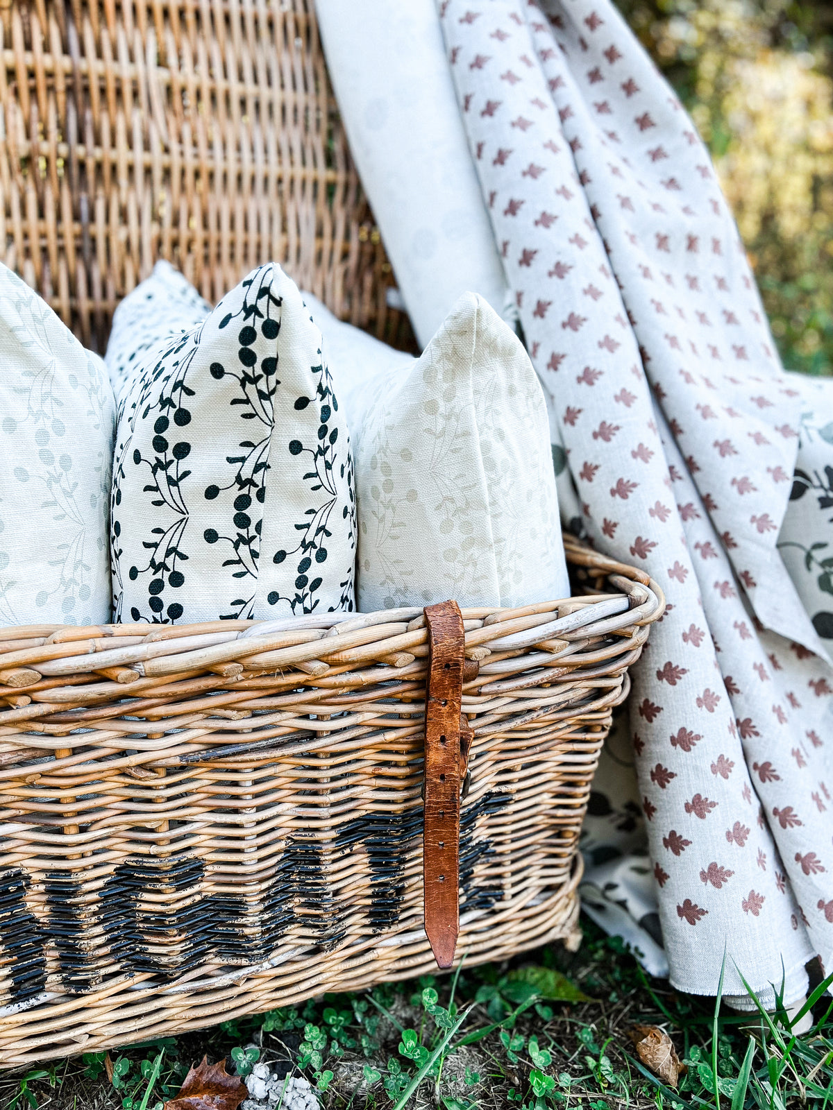 Bernadette by Greige Textiles — a hand-printed botanical fabric inspired by a fruit tree, perfect for drapery, pillows, and light upholstery in serene, nature-infused interiors.