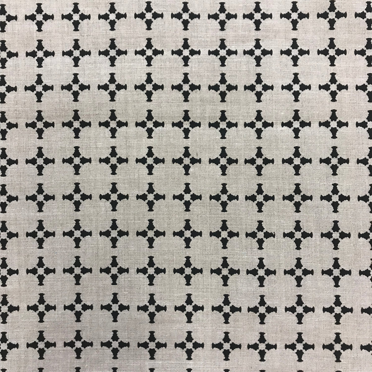 CanCan by Greige Textiles — a hand-printed open plaid design featuring subtle cross motifs, ideal for interior design applications like drapery, decorative pillows, and light upholstery.