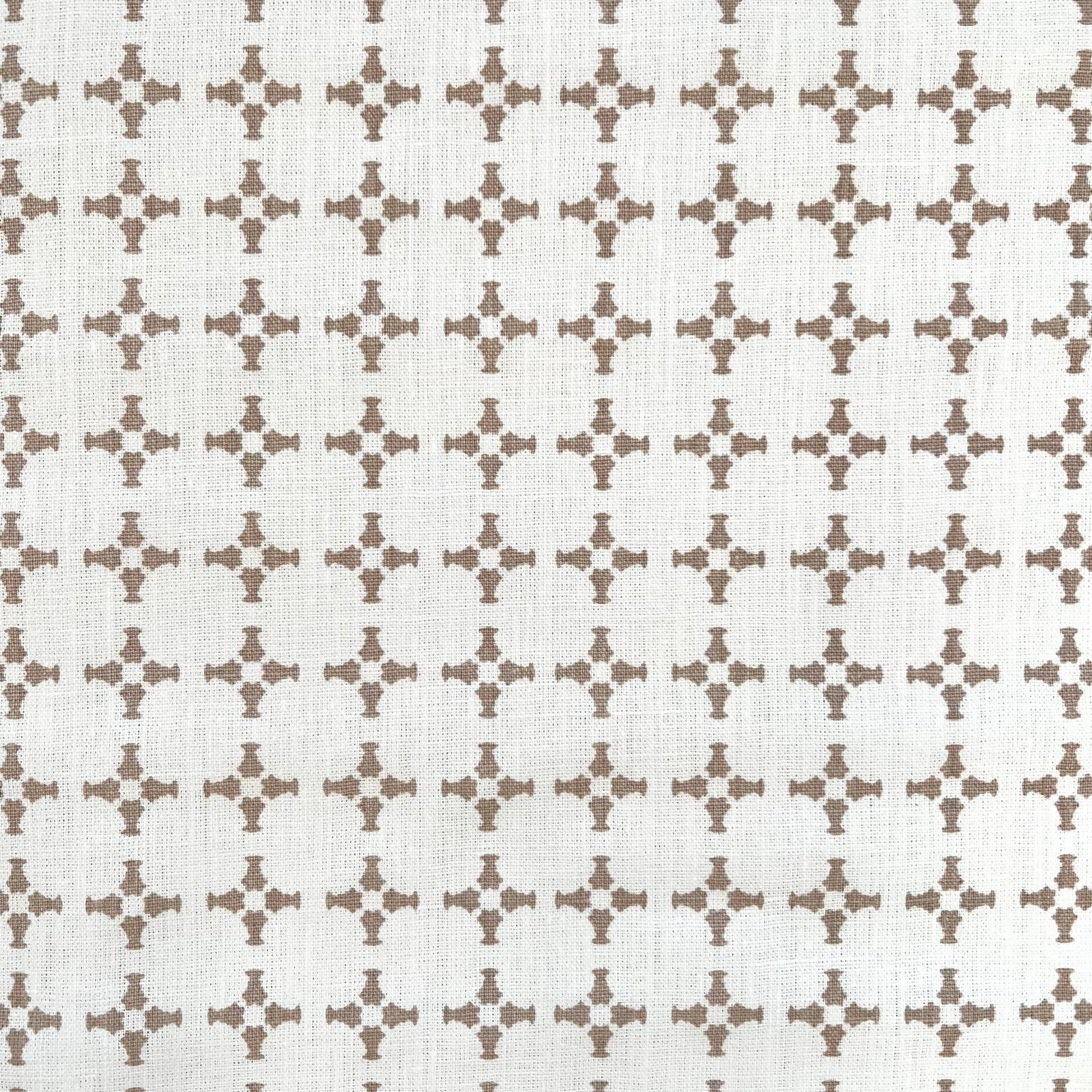 CanCan by Greige Textiles — a hand-printed open plaid design featuring subtle cross motifs, ideal for interior design applications like drapery, decorative pillows, and light upholstery.