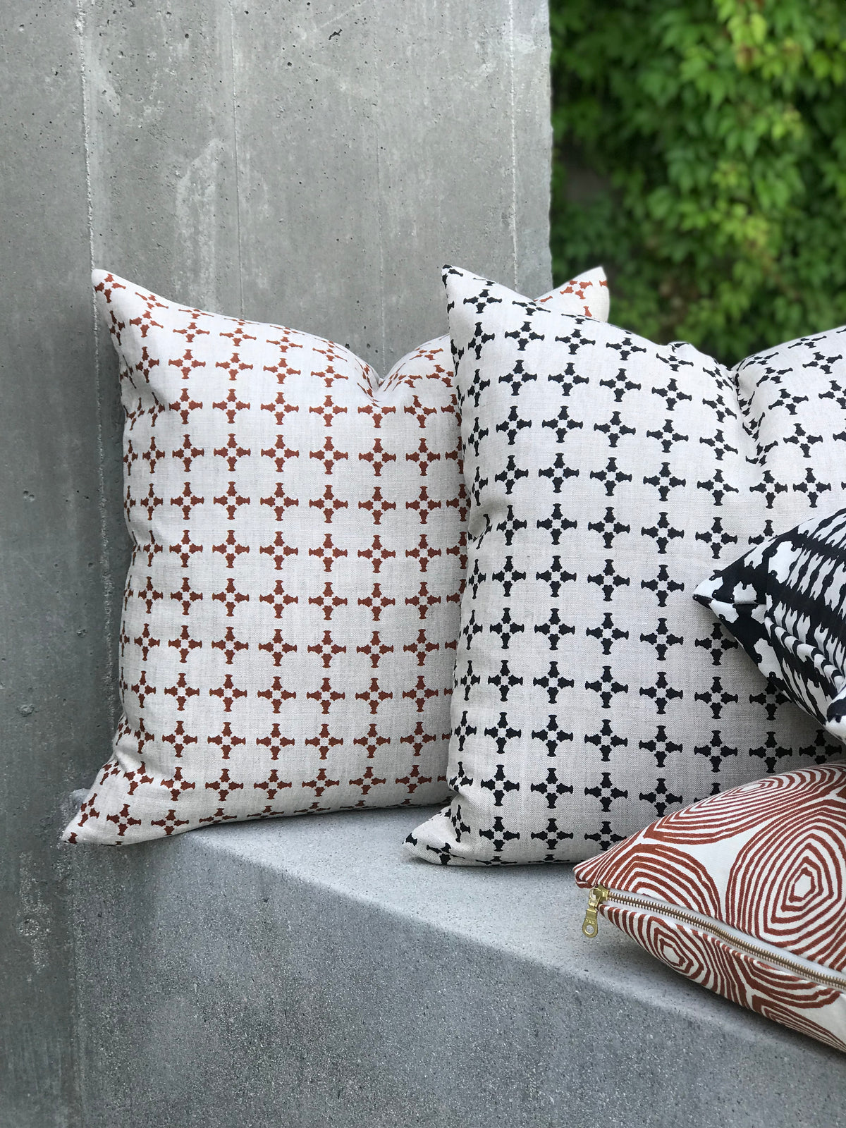 CanCan by Greige Textiles — a hand-printed open plaid design featuring subtle cross motifs, ideal for interior design applications like drapery, decorative pillows, and light upholstery.