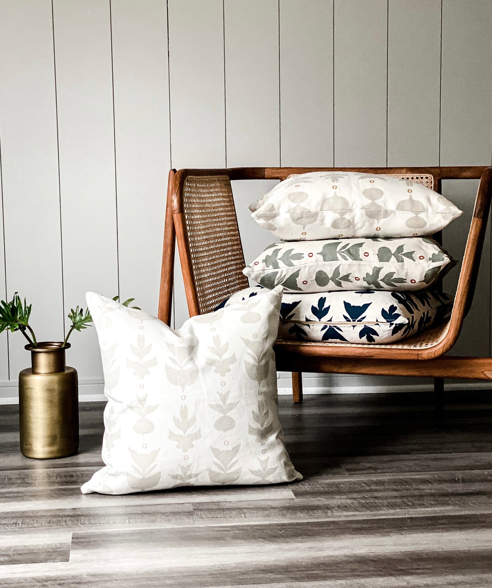 Capri – a clean, sculptural pattern printed on Belgian linen by Greige Textiles, bringing classic garden symmetry and modern sophistication to interior design projects