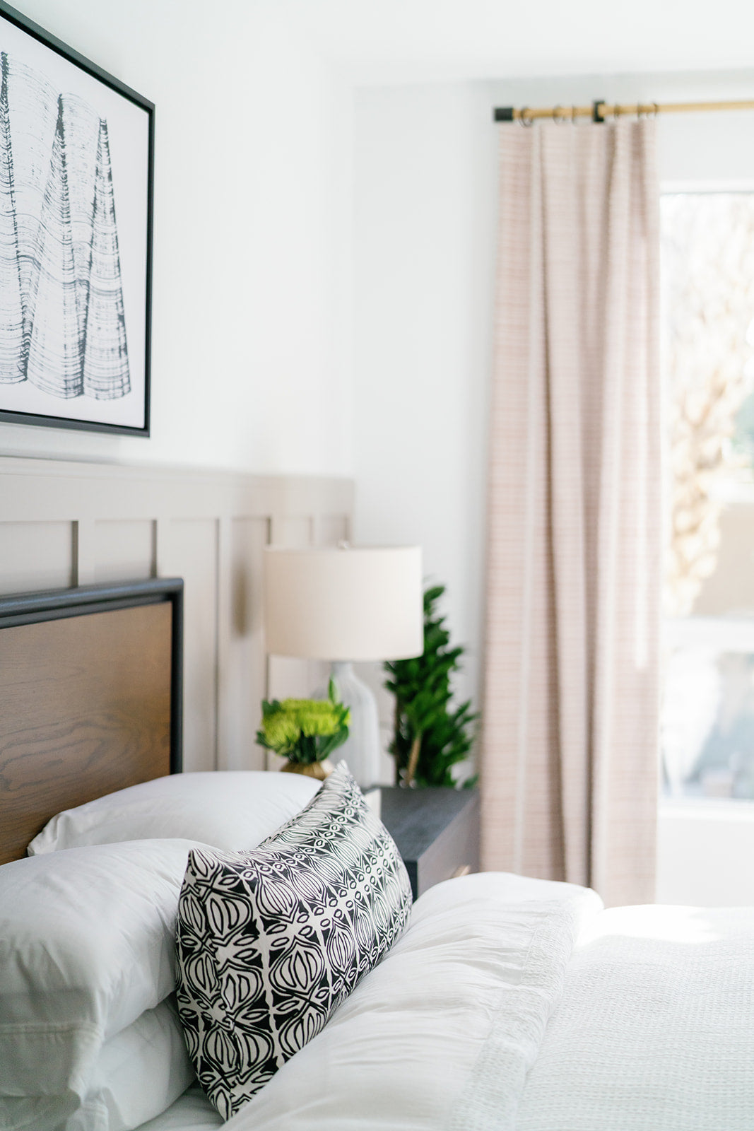 greige textiles holiday lumbar pillow Perche in Burnt Orange on Oatmeal drapery fabric handprinted in california on belgian linen California Interior designer