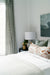 greige textiles Felix in wedgewood on Oatmeal drapery with Amelie and Tuile pillows