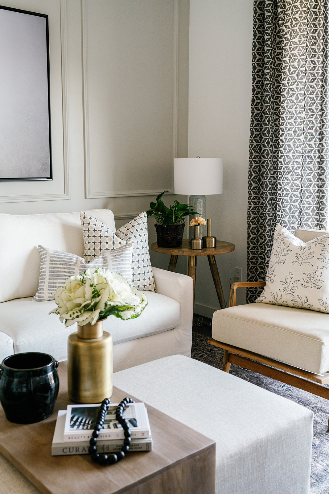 greige textiles Tuile drapery Mya Perche and Avalon pillows