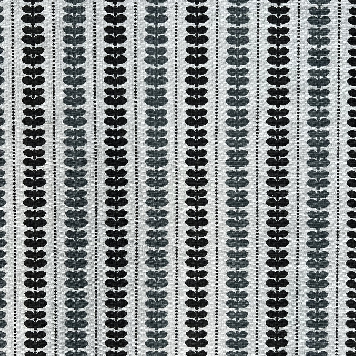 Elodie pattern by Greige Textiles — a hand-drawn floral stripe printed on Belgian linen, offering a modern take on a classic motif. Azure and Pepper on Oatmeal