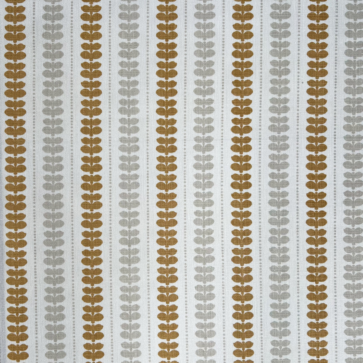 Artisan screen-printed linen with Elodie’s floral stripe design — delicate botanical elements arranged in a subtle, repeating rhythm. Wheat and Heron on Oyster