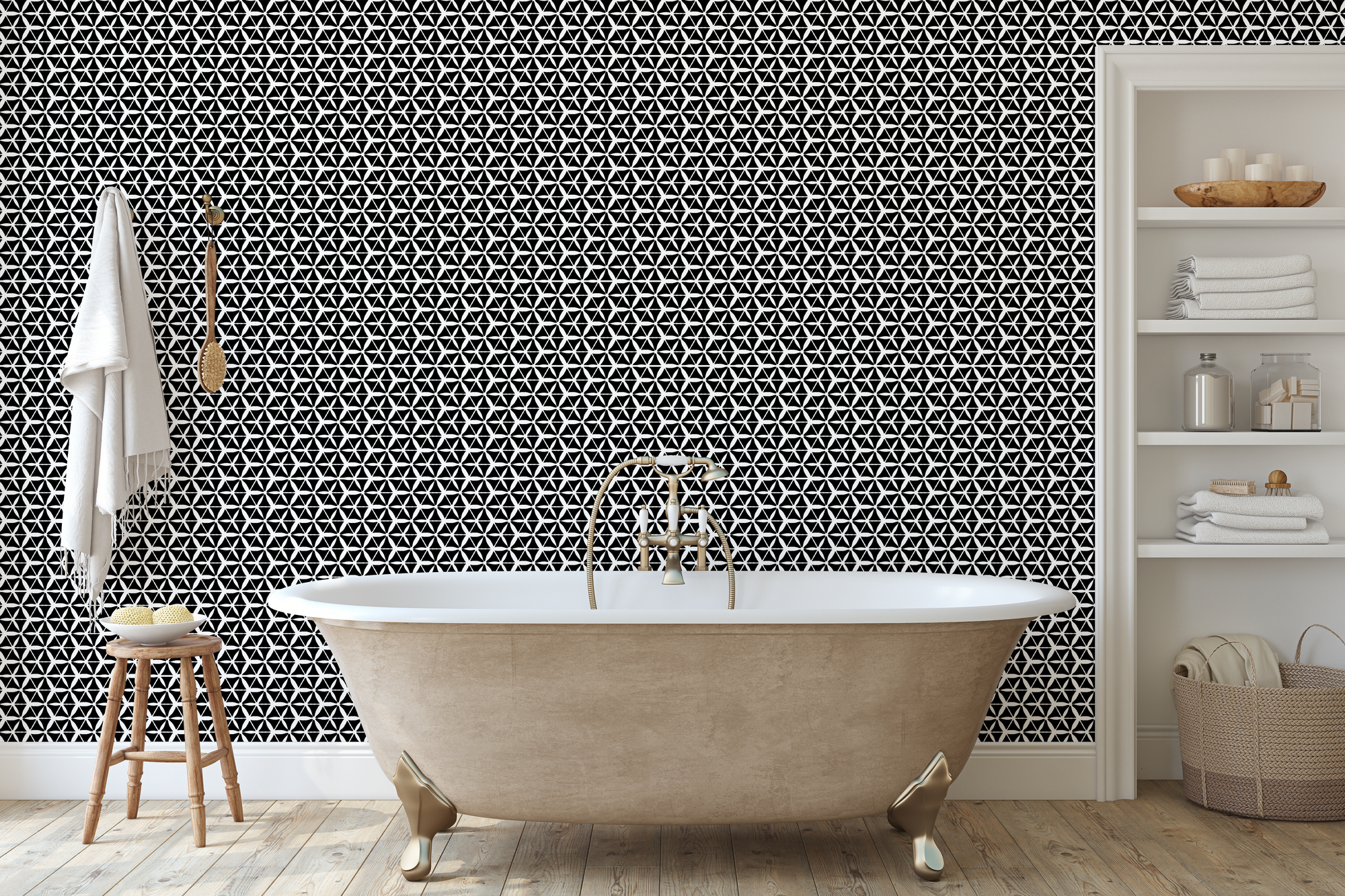 greige textiles wallpaper Tuile in Ash bathroom