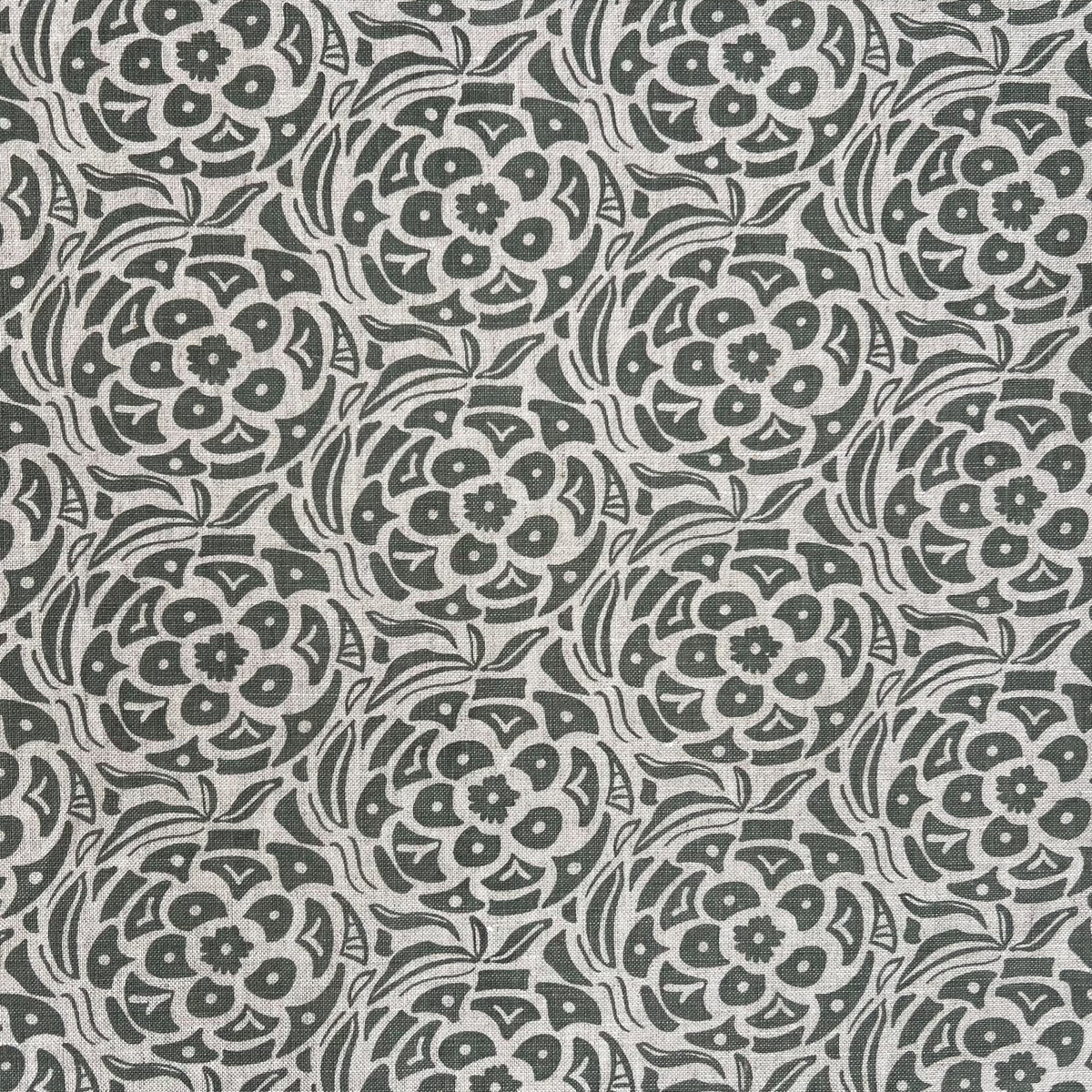 Greige Textiles’ Ida pattern — a hand-drawn botanical motif screen printed on 100% Belgian linen, designed for interior design professionals grey green natural linen