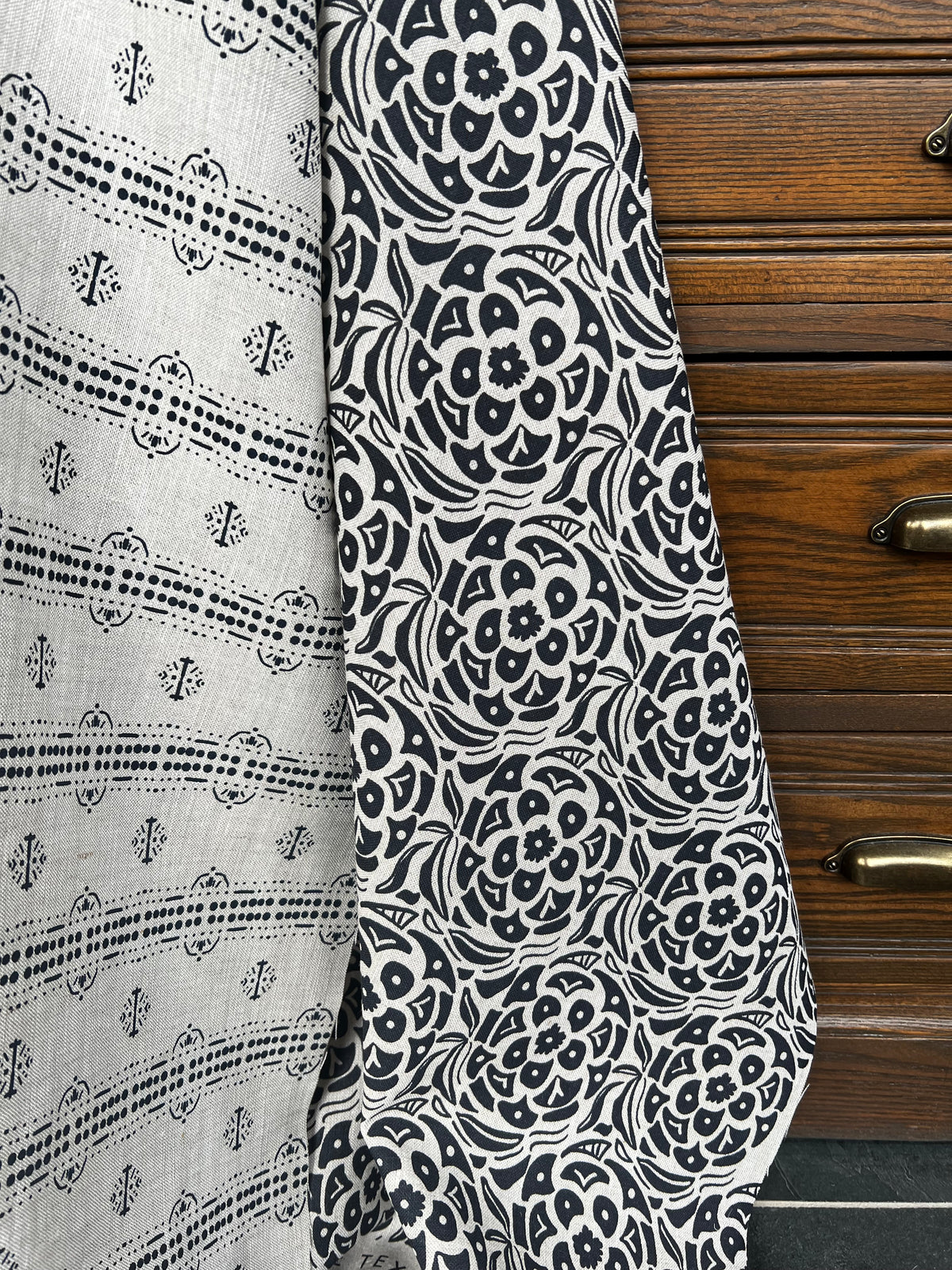 Botanical, floral geometric dot pattern stripe greige textiles to the trade hand printed textiles Indigo and oatmeal linen fabric. Bring depth to your projects with Greige Textiles’ artisan-made fabrics and wallpapers.