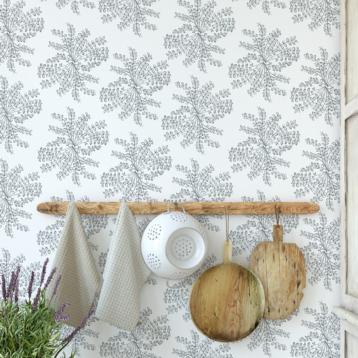 Ashby floral wallpaper by Greige Textiles — a hand-drawn pattern inspired by spring wildflowers, printed on smooth clay-coated paper for elevated interiors