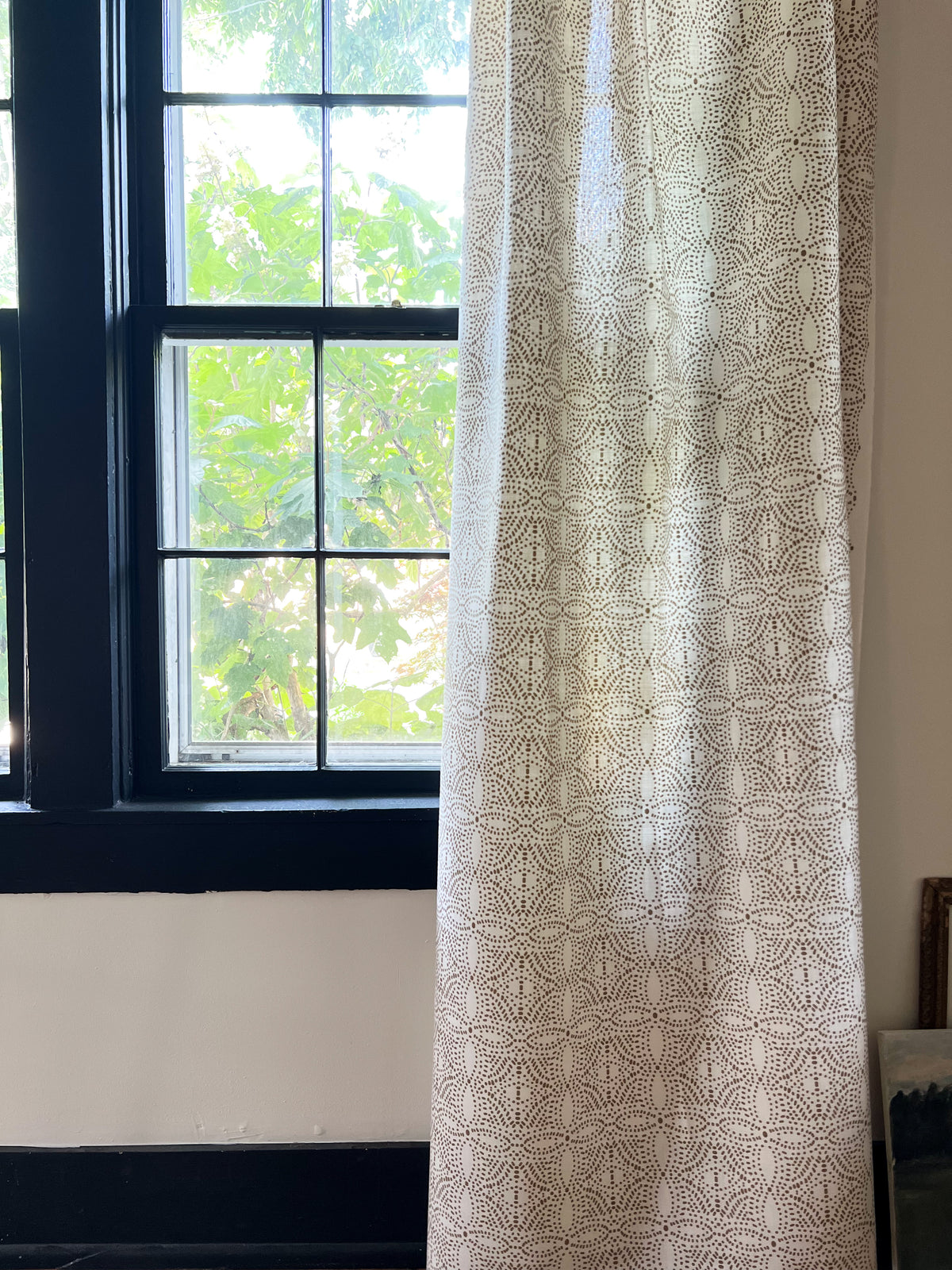 Hand-printed Nell textile from Greige Textiles, ideal for custom upholstery—combining organic beauty and artisanal craftsmanship for serene, nature-inspired interiors