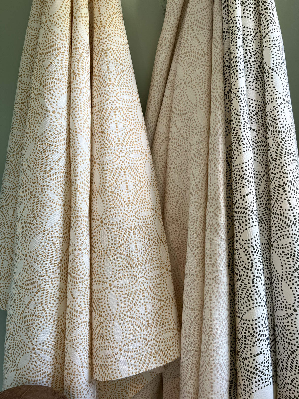 Nell by Greige Textiles offers a flowing, light-filtering pattern for custom drapery—evoking spring foliage and soft sunlight for refined window treatments