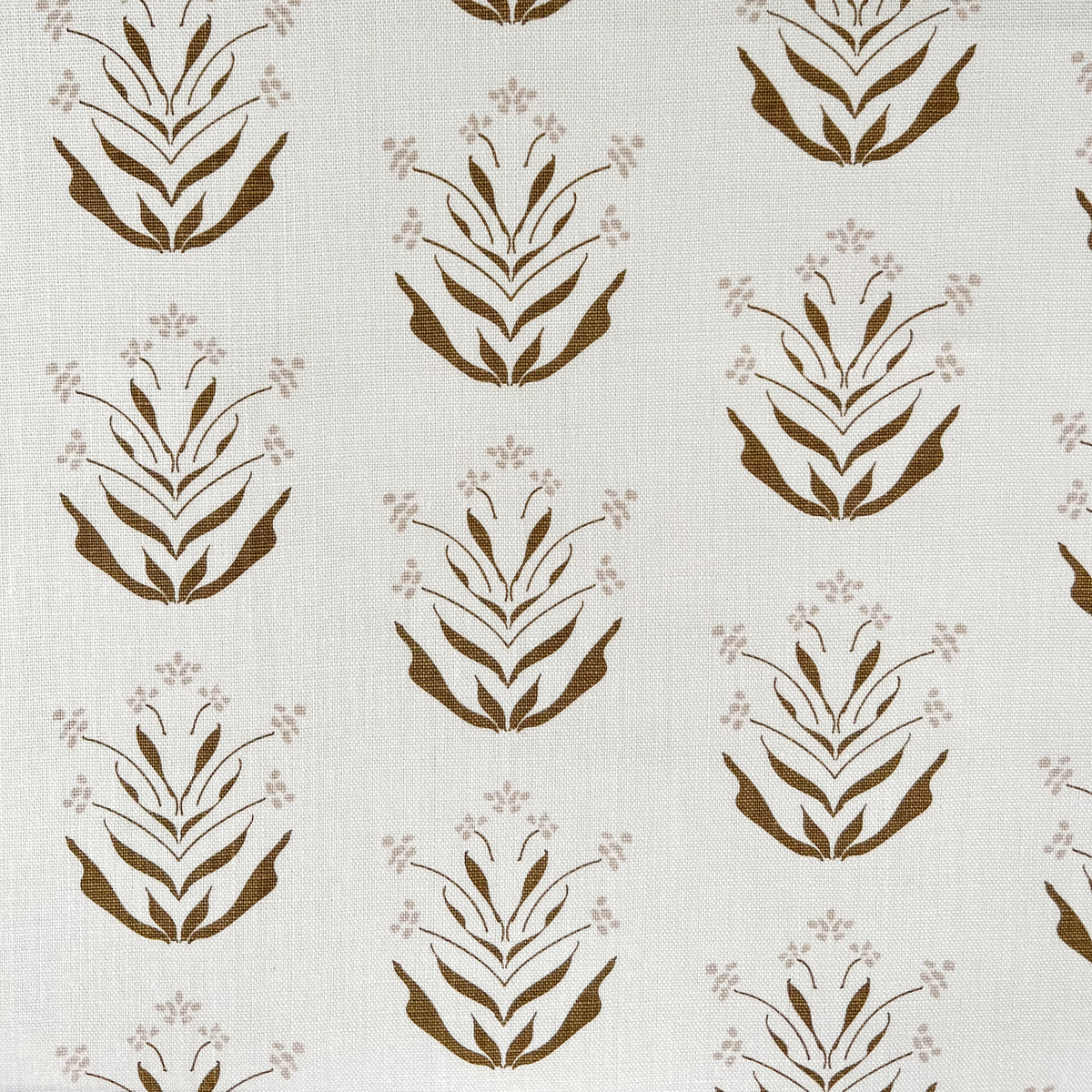 Paige by Greige Textiles – hand-printed fabric featuring delicate Zinnia-inspired design, ideal for organic modern interior design