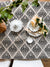 greige textiles rhodes pattern Midnight on Oatmeal hand printed in the USA on Belgian Linen