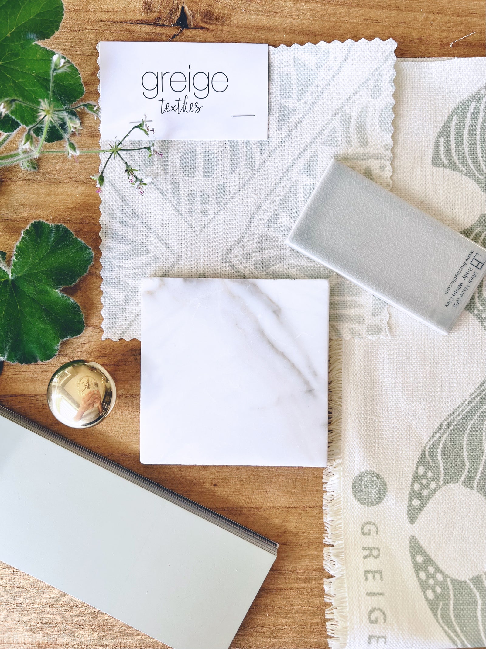 greige textiles handprinted fabric to the interior design trade flatlay trade application