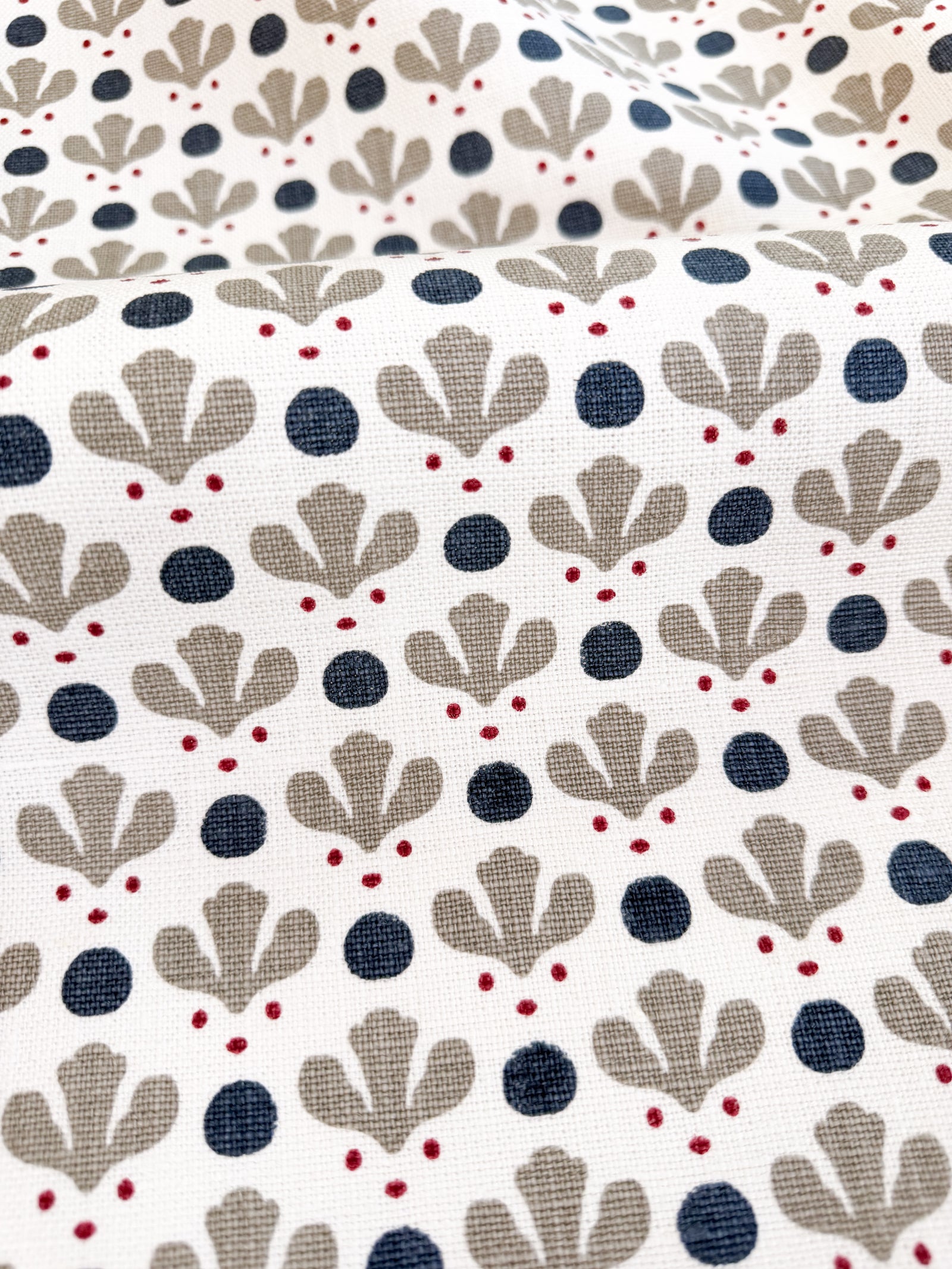 New heritage fabric patterns, hand screen printed on linen by Greige Textiles. Discover more for your next interior project