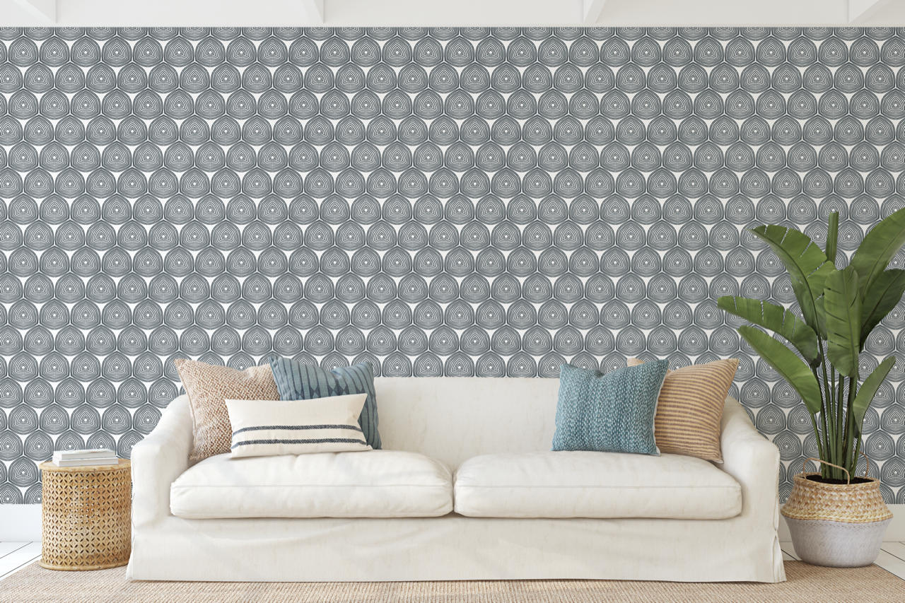 Monogram Haberdash High Performance Wallpaper - Grey, Vinyl Non-Woven, 27" X 27' Roll (60.75 Sq Ft)