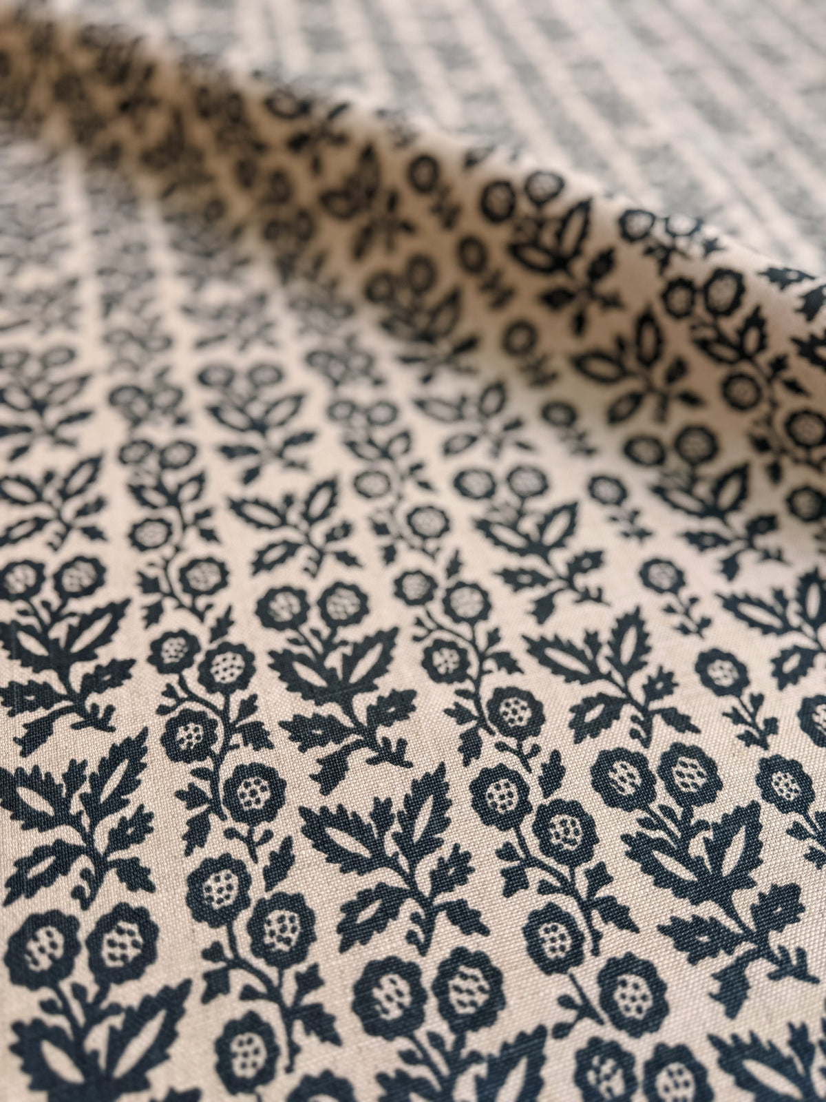greige textiles Clementine Oxford on Oatmeal fabric detail floral stripe to the trade