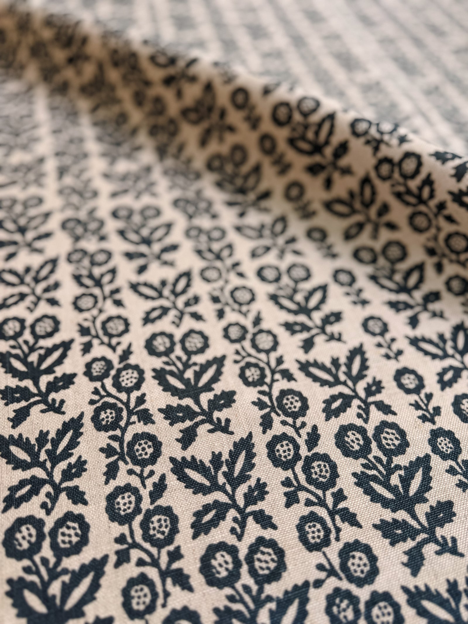 greige textiles Clementine Oxford on Oatmeal fabric