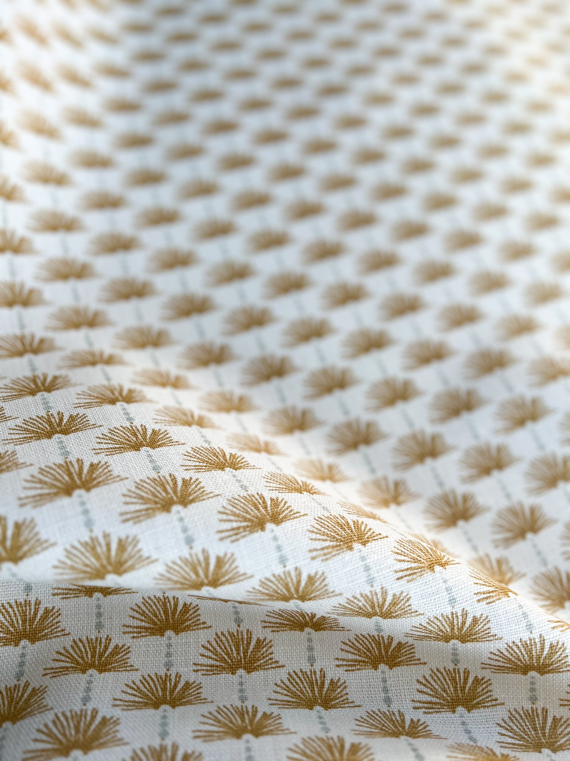 Dot pattern floral botanical pattern greige textiles hand printed textiles to the interior Design trade Nathalie Fabric Wheat and Salt on Oyster