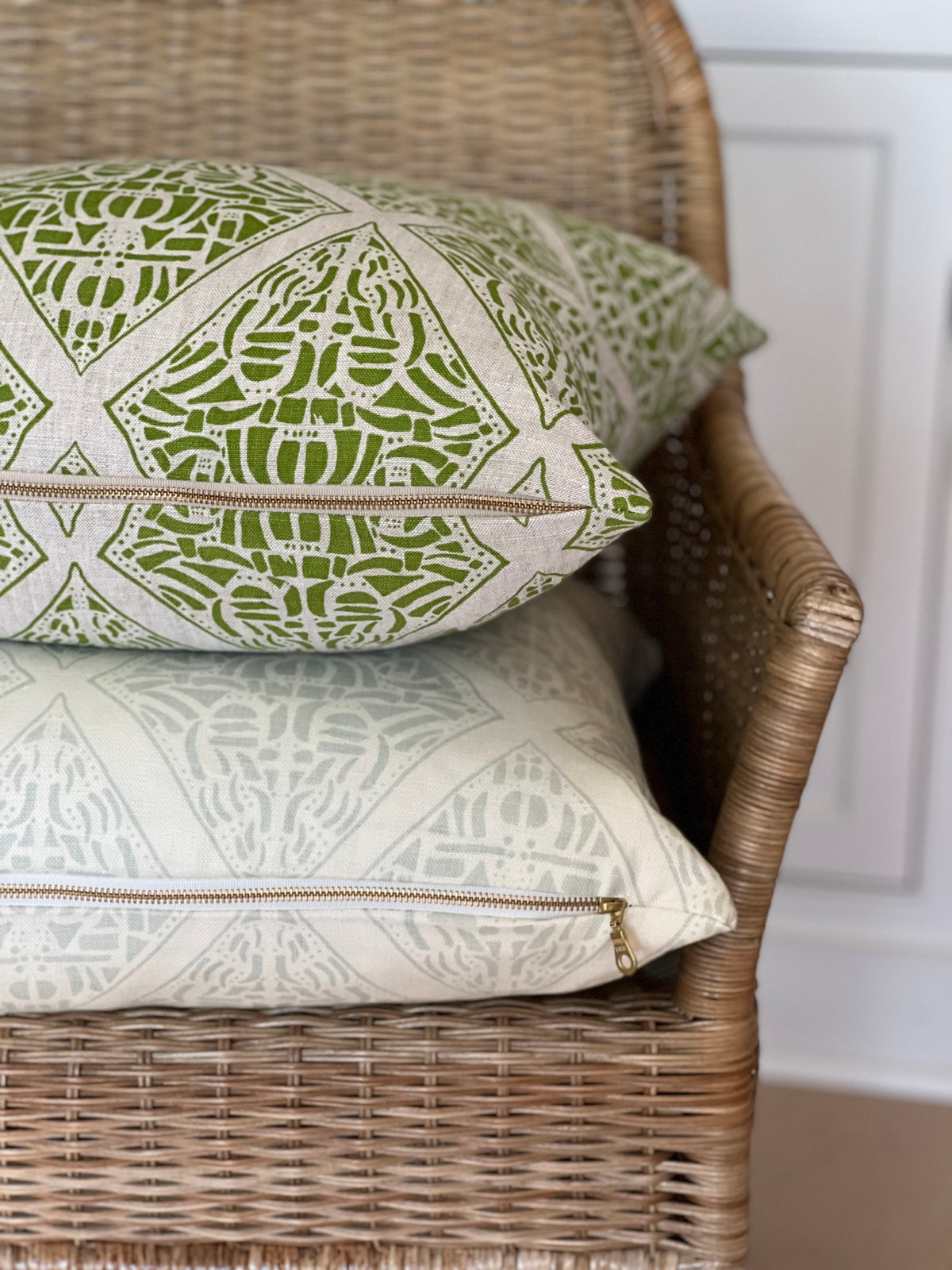 Greige Textiles Rhodes pattern—hand-printed textile inspired by the bold geometry of Polynesian artistry, perfect for curated interior design.