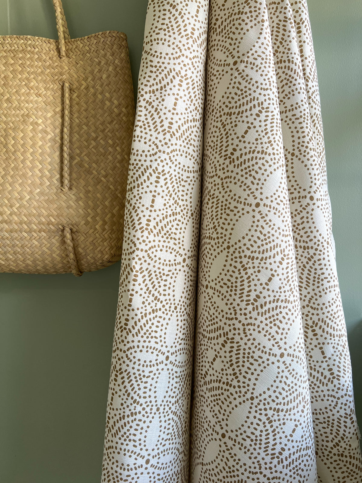Hand-printed Nell textile from Greige Textiles, ideal for custom upholstery—combining organic beauty and artisanal craftsmanship for serene, nature-inspired interiors