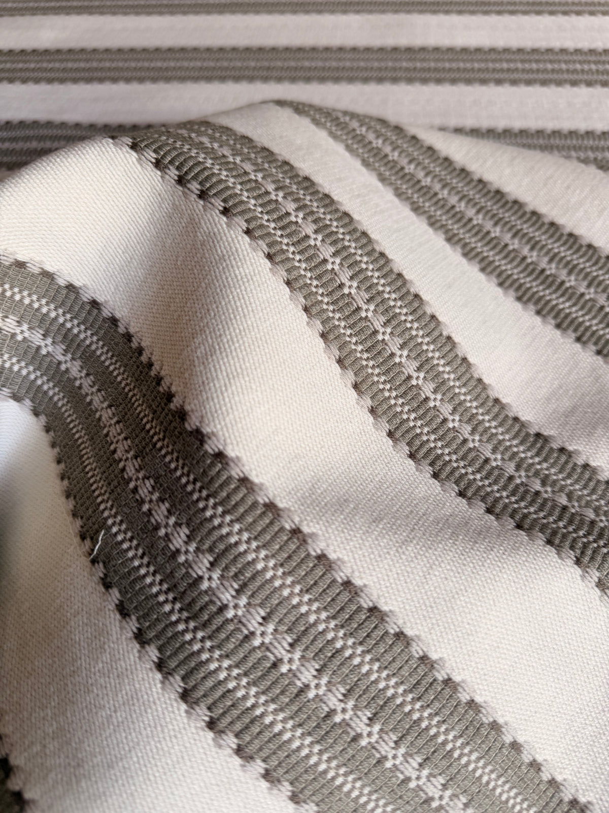 landry stripe by greige textiles is inspired by a vintage French linen mattress ticking discovered in the South of France, reimagined as a durable woven for today's interior upholstery needs