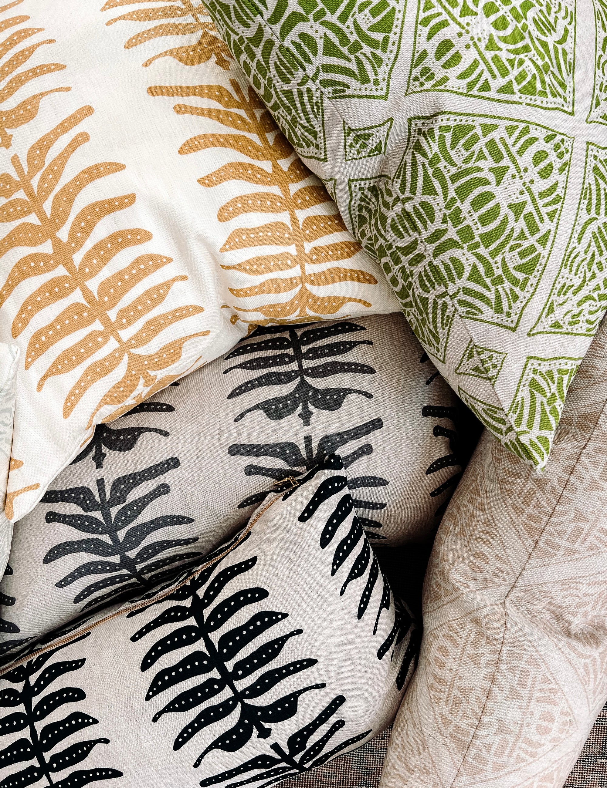 Greige Textiles Odette pattern—large-scale, hand-printed textile design inspired by oceanic kelp forests, perfect for dramatic drapery or statement upholstery.