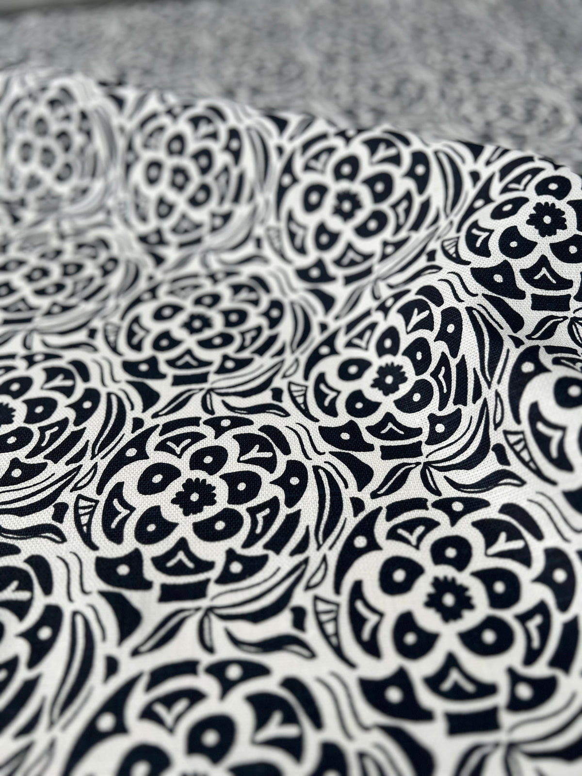 Ida fabric by Greige Textiles featuring abstract hydrangea floral print, perfect for custom drapery, upholstery, and luxury home décor.