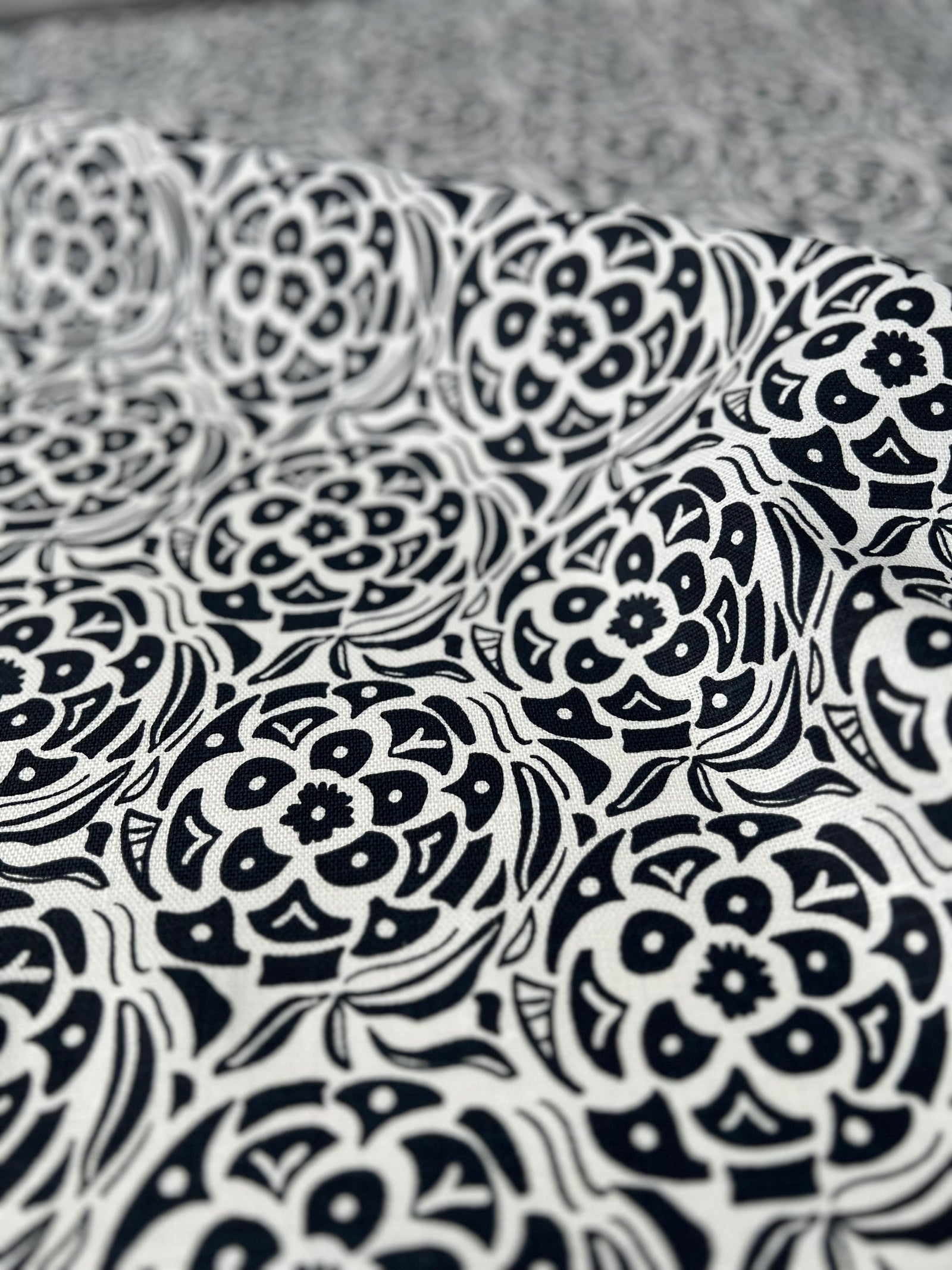 Ida fabric by Greige Textiles featuring abstract hydrangea floral print, perfect for custom drapery, upholstery, and luxury home décor.