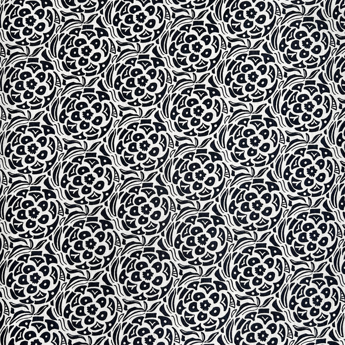 Artisan screen-printed linen showcasing the Ida motif — subtle botanical texture perfect for upholstery, drapery, or custom pillows.