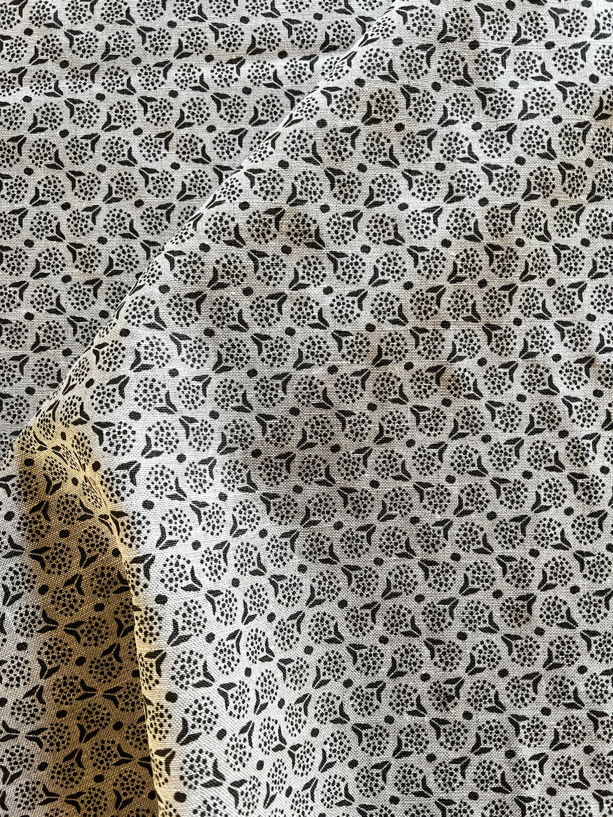 Floral geometric, and dot pattern greige textiles to the trade hand printed textiles grey and oatmeal linen fabric for  interior designers