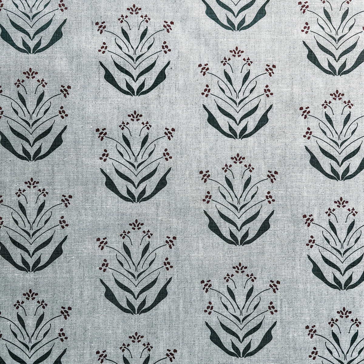 floral, botanical,  pattern greige textiles hand printed textiles to the trade Greige Textiles’ Paige fabric adds gentle botanical charm to accent chairs—hand-printed with the grace of early Zinnia blossoms
