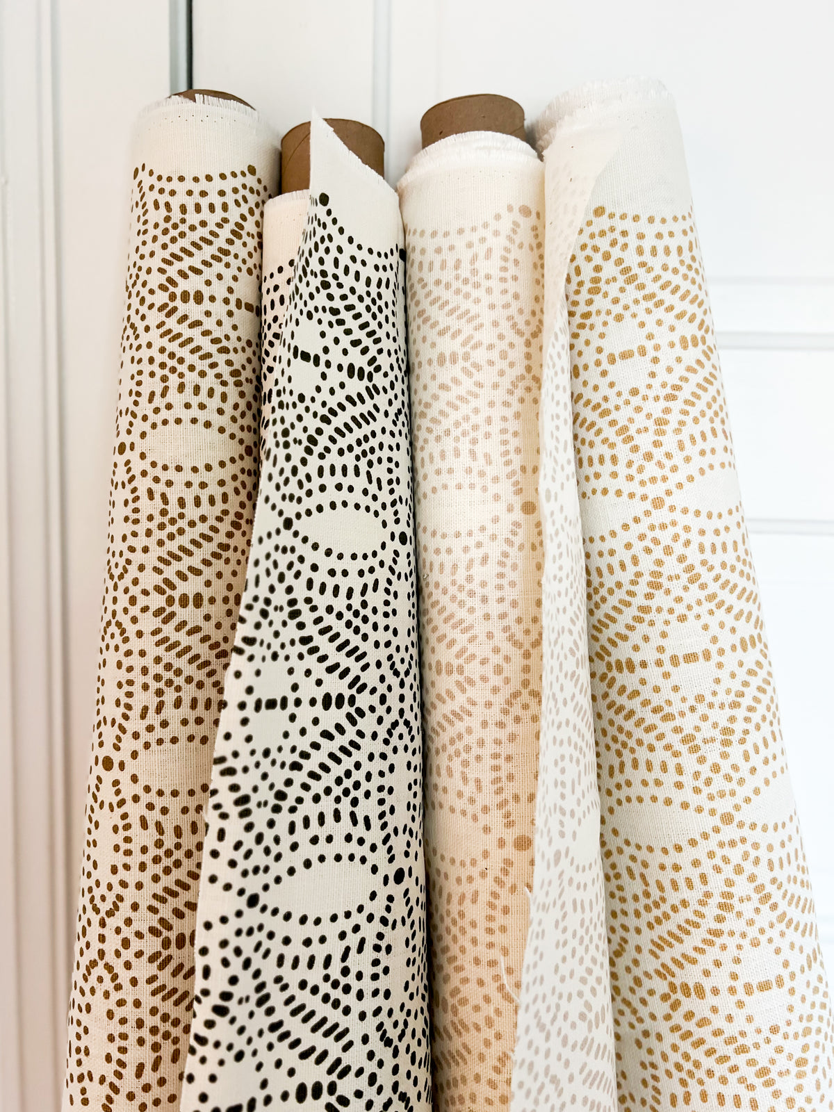 Nell by Greige Textiles offers a flowing, light-filtering pattern for custom drapery—evoking spring foliage and soft sunlight for refined window treatments