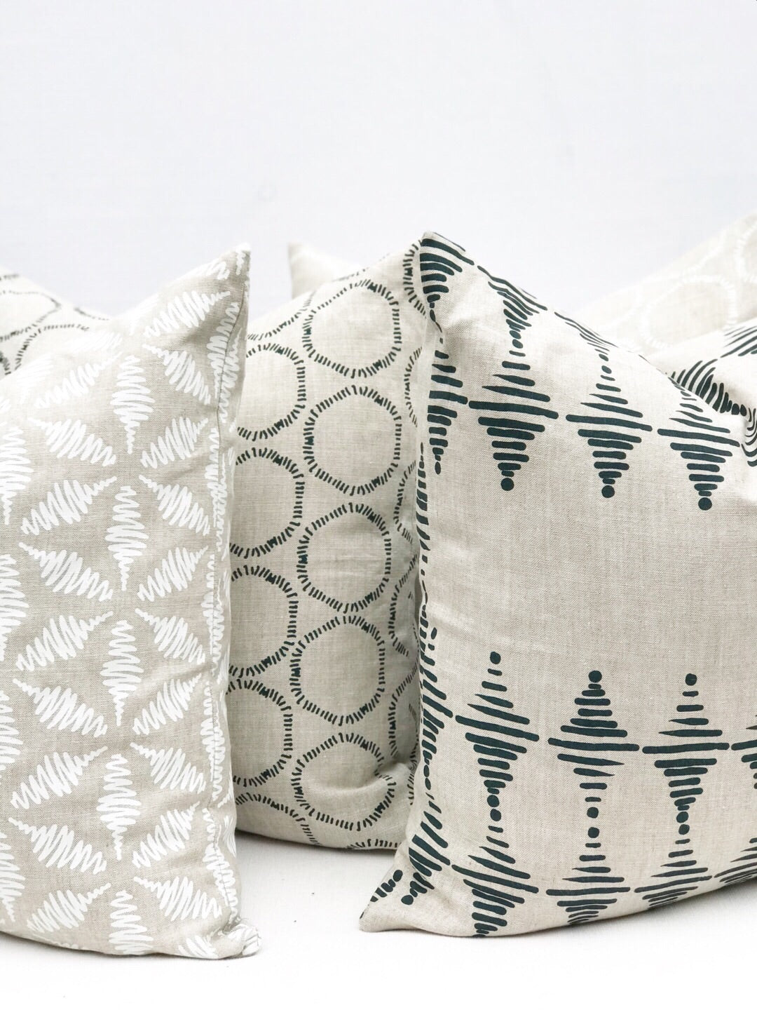 Stacked fabric Dublin on Oatmeal greige textiles greige design dana point california. Elevate your home with Greige Textiles&#39; lively collection of hand screen-printed linen fabrics and artisan wallpapers. 