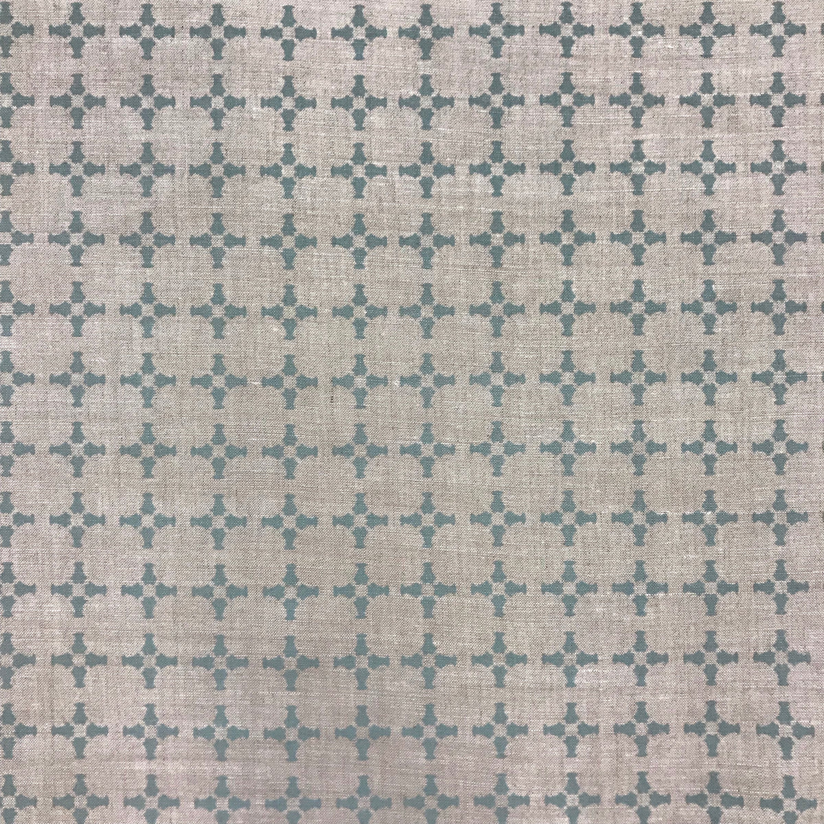 CanCan by Greige Textiles — a hand-printed open plaid design featuring subtle cross motifs, ideal for interior design applications like drapery, decorative pillows, and light upholstery.