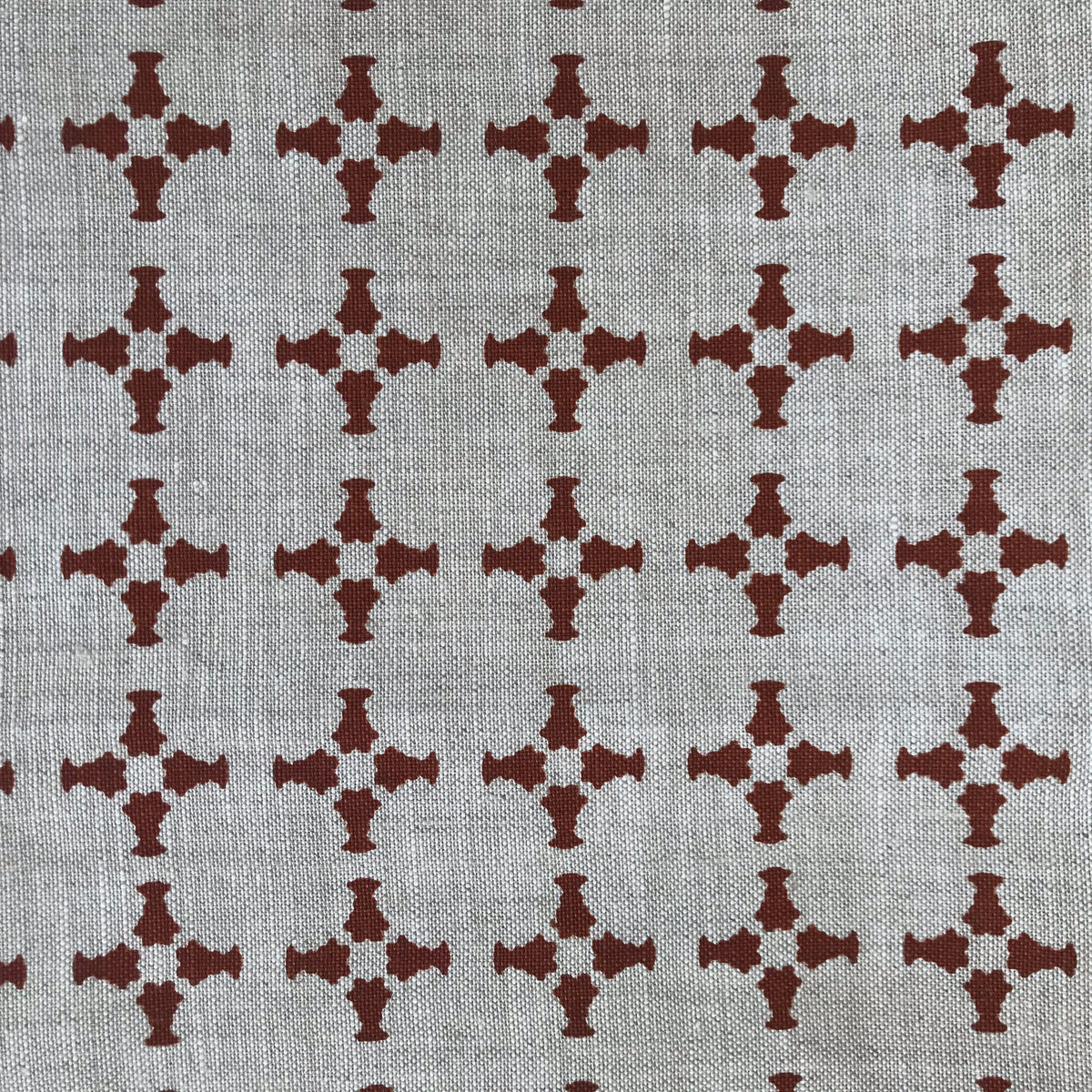 CanCan by Greige Textiles — a hand-printed open plaid design featuring subtle cross motifs, ideal for interior design applications like drapery, decorative pillows, and light upholstery.