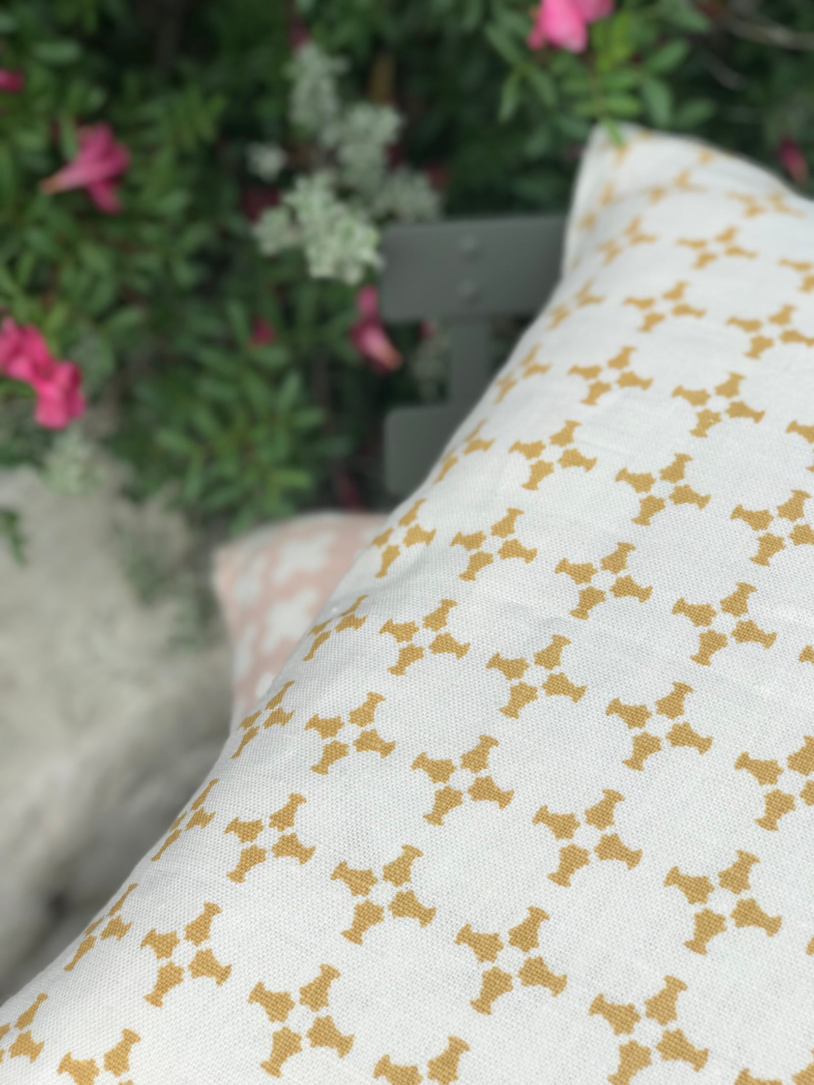 CanCan pattern — a modern cross-based plaid inspired by brickwork negative space, printed on Belgian linen and perfect for layering structure into custom interiors.