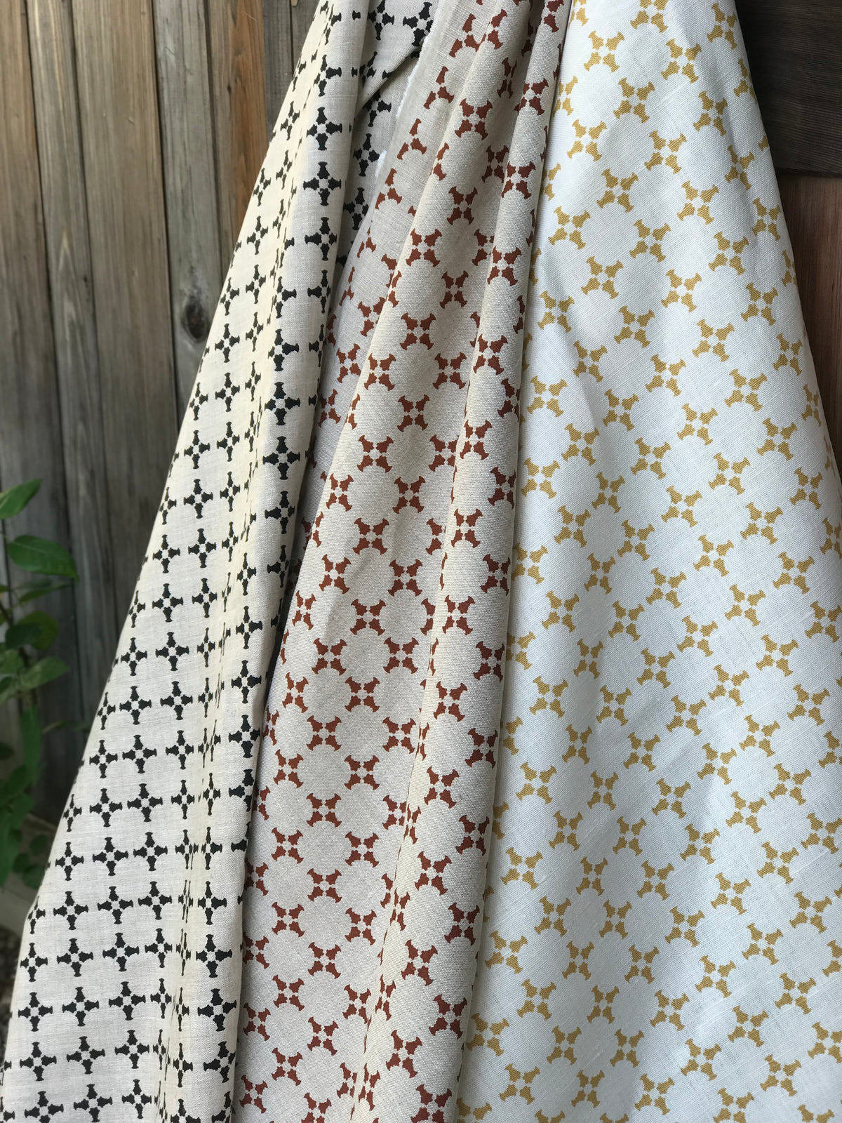 CanCan by Greige Textiles — a hand-printed open plaid design featuring subtle cross motifs, ideal for interior design applications like drapery, decorative pillows, and light upholstery.