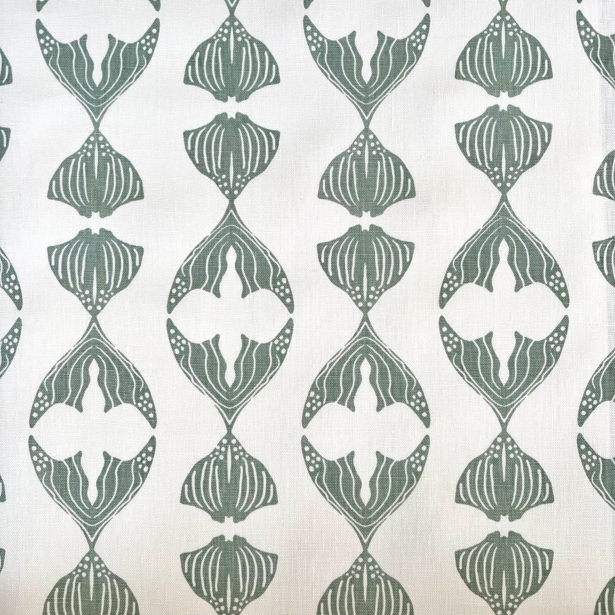 Greige Textiles Daphne fabric — artisan screen-printed linen with delicate fish-inspired stripes and soft, natural movement, ideal for interior design applications.