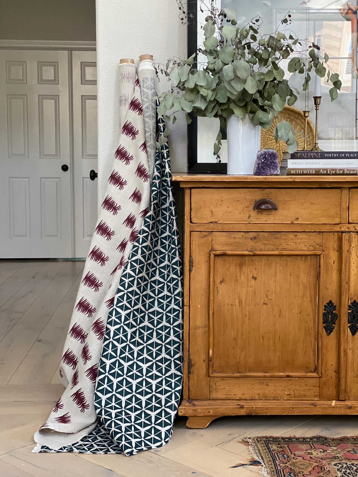 New heritage fabric patterns, hand screen printed on linen by Greige Textiles. Discover more for your next interior project.